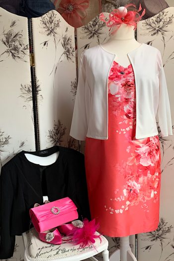 Jacques Vert Dress in Coral Pink and Marina Kaneva Jacket Size 20