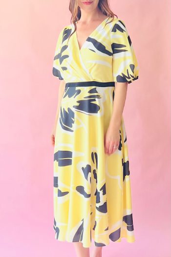 Stunning LIZABELLA Dress  -Lemon/Navy- This Seasons Design- Size18 - BNWT